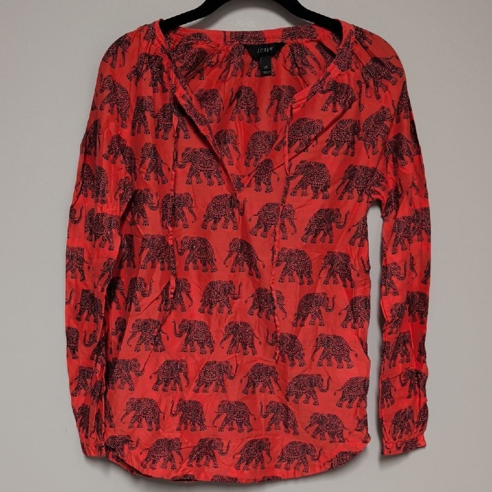 J. Crew Coral and Navy Elephant Print Blouse